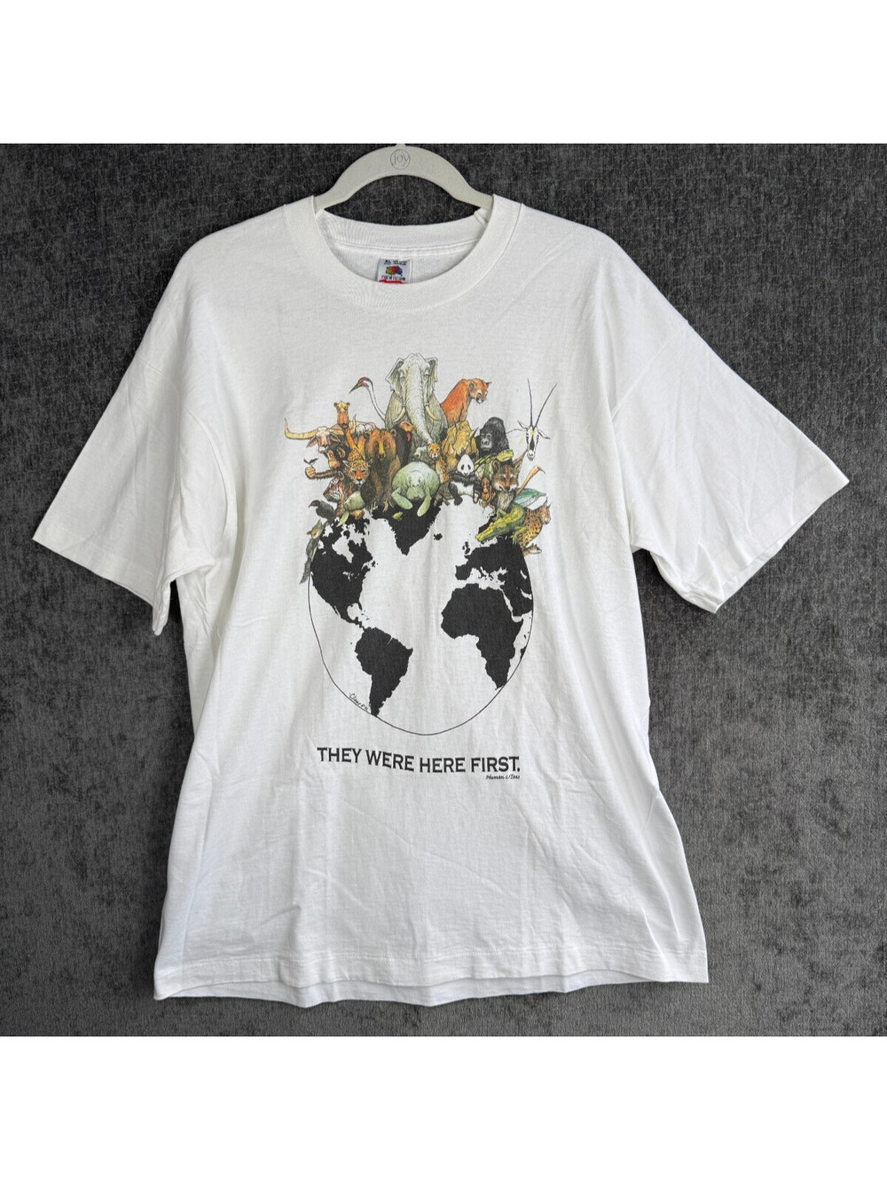 Vintage 90s Human-i-Tees Animal Earth Graphic T Shirt Mens XL Made in USA White